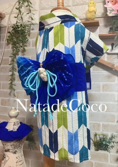 画像2: 矢絣ブルー◆コーギー浴衣（首用のシュシュ付き）