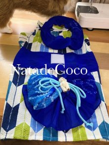他の写真2: 矢絣ブルー◆コーギー浴衣（首用のシュシュ付き）