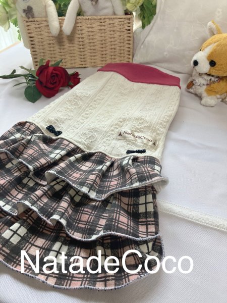 画像3: アランニット、ピンクチェック◆3段フリフリワンピどれす◆ワンピース (3)